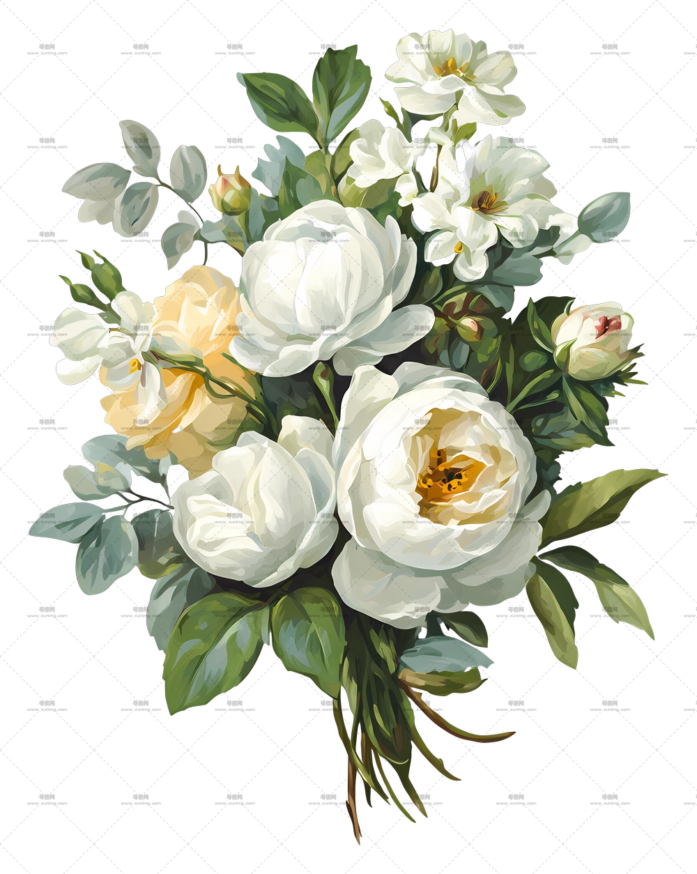 白色花束 – 白色花卉花束插画PNG免抠图预览图