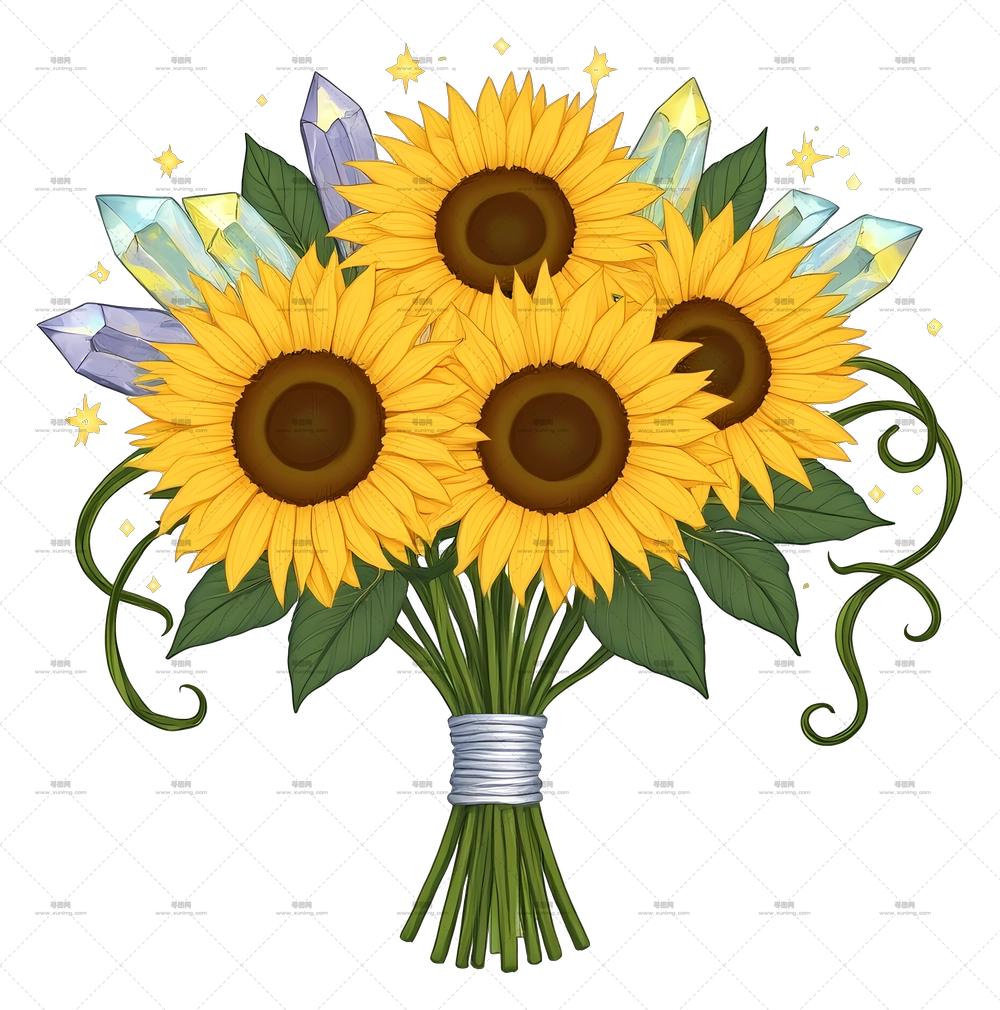 向日葵花束 – 带水晶的向日葵花束PNG免抠图预览图