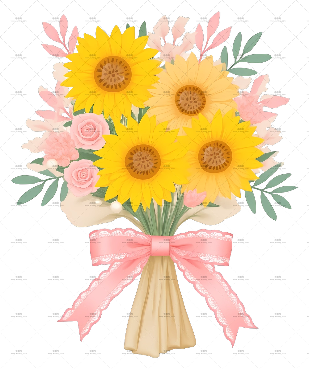 向日葵花束 – 向日葵和玫瑰花束PNG免抠图预览图