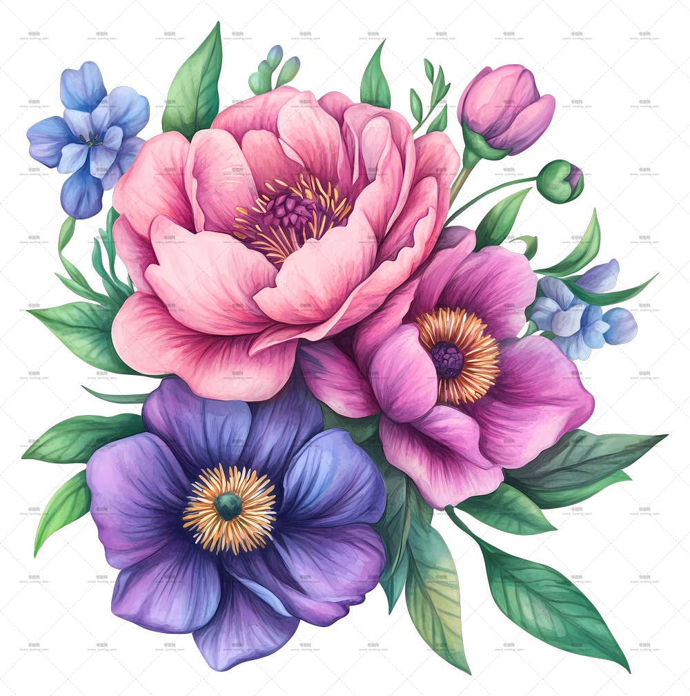 粉色花束 – 水彩花卉花束插画PNG免抠图预览图