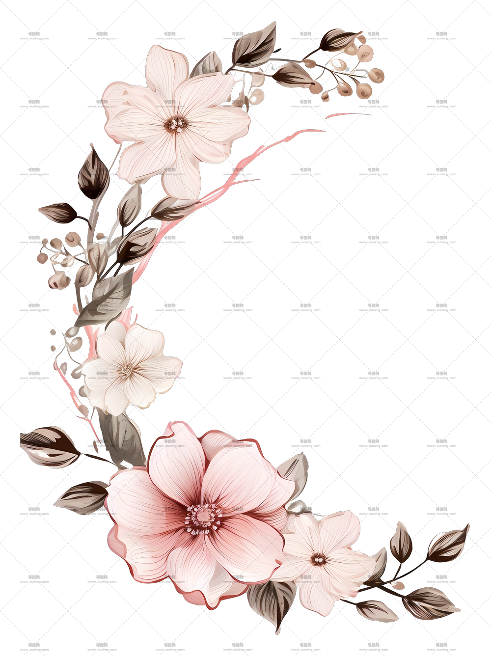 带粉色花朵的插花边框插图PNG免抠图预览图 带粉色花朵的插花边框插图PNG免抠图预览图