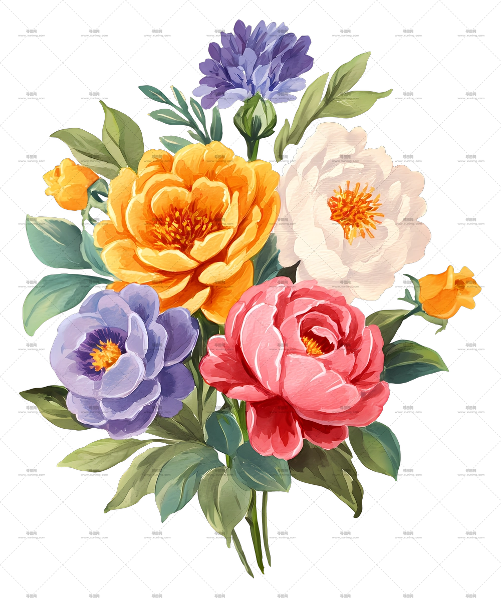 水彩花束 – 多彩花卉花束插画PNG免抠图预览图