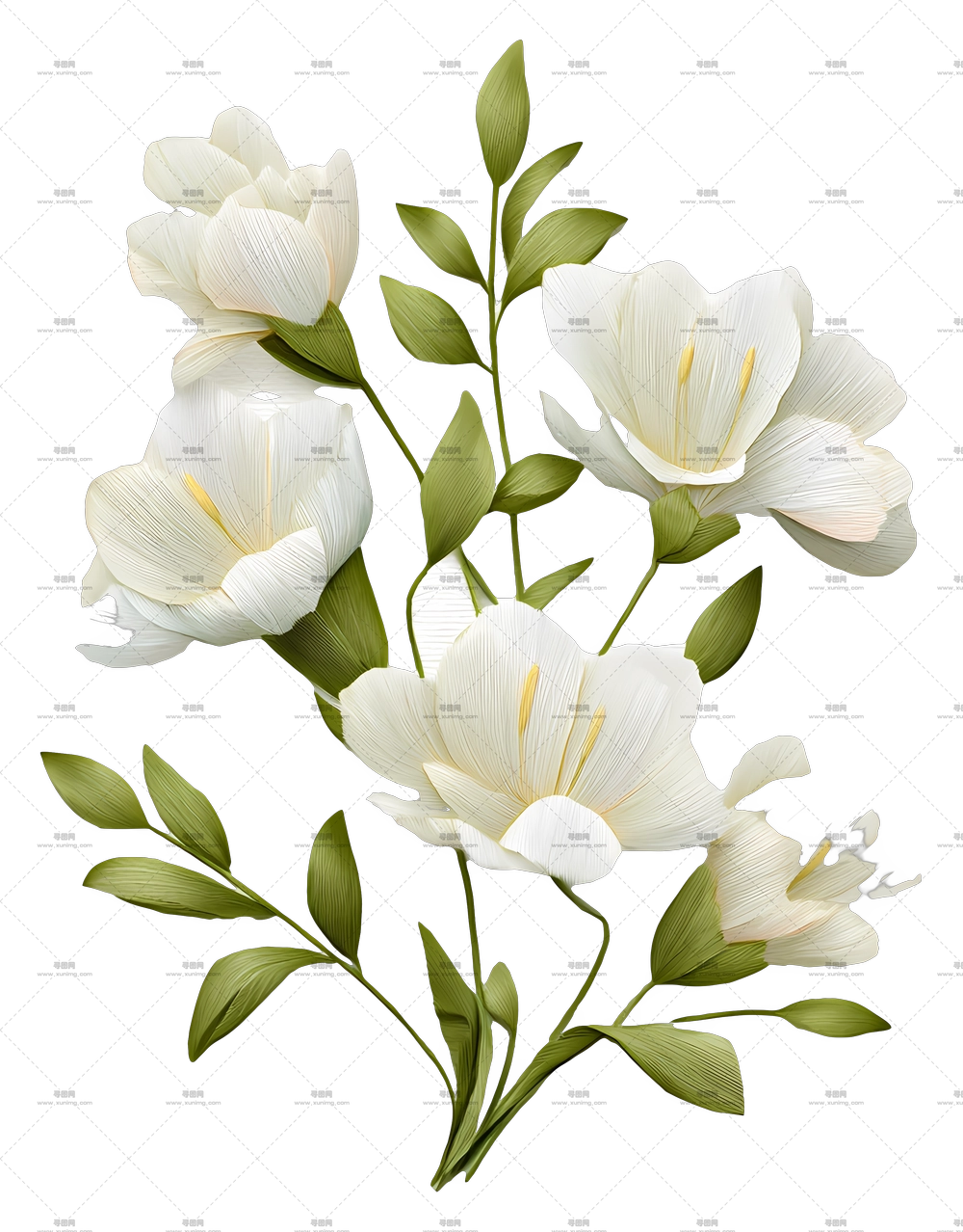 白花束 – 精致的白花与绿叶PNG免抠图预览图