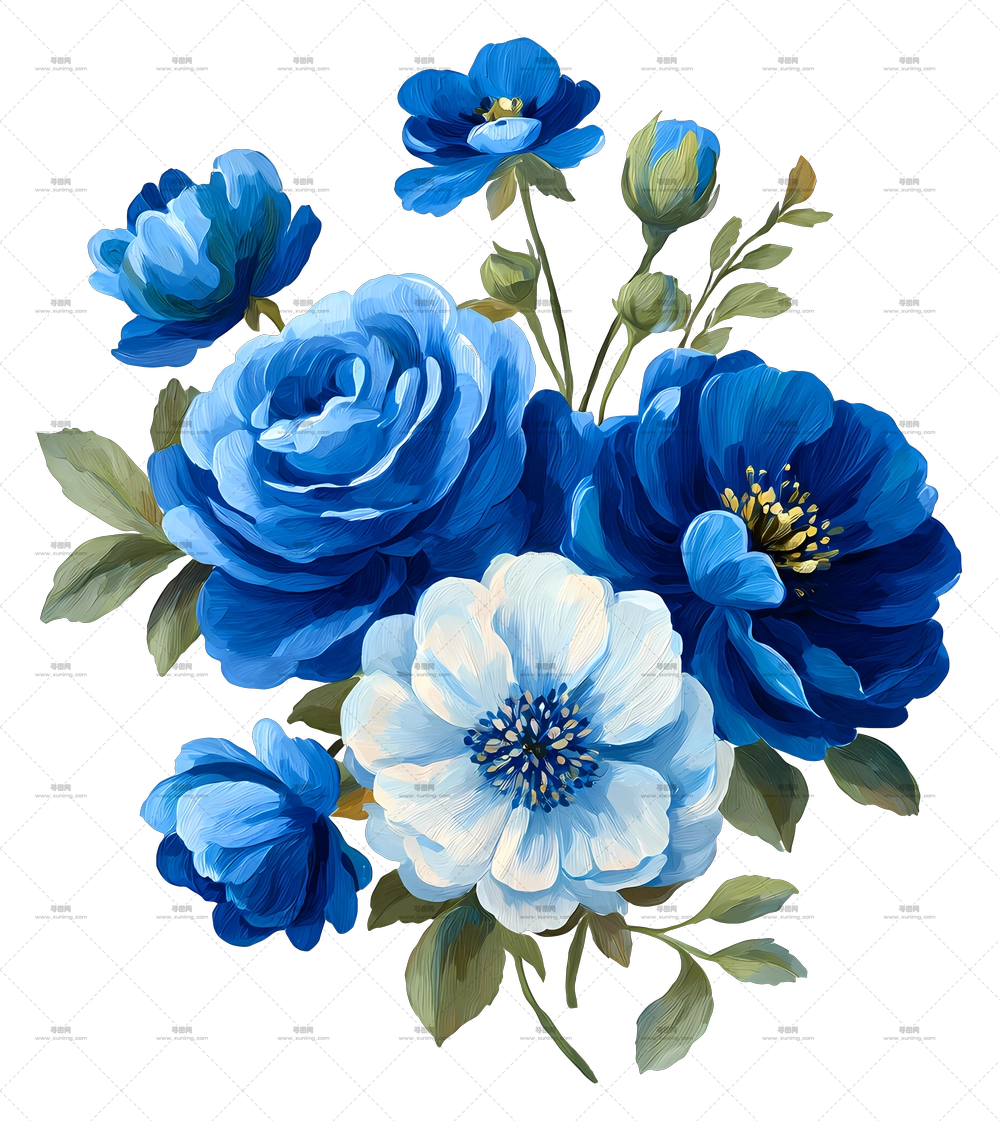 蓝色花束 – 蓝色花卉束插画PNG免抠图预览图