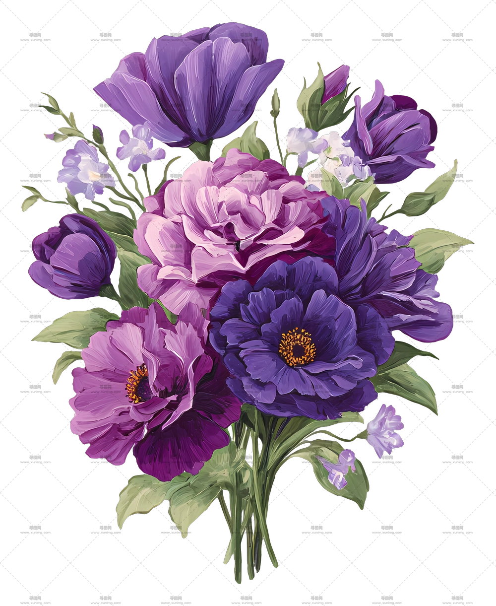 紫花束 – 美丽的水彩花卉花束PNG免抠图预览图