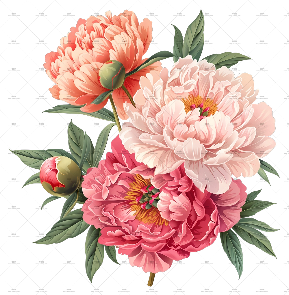 牡丹花束 – 盛开的牡丹花插画PNG免抠图预览图 牡丹花束 – 盛开的牡丹花插画PNG免抠图预览图