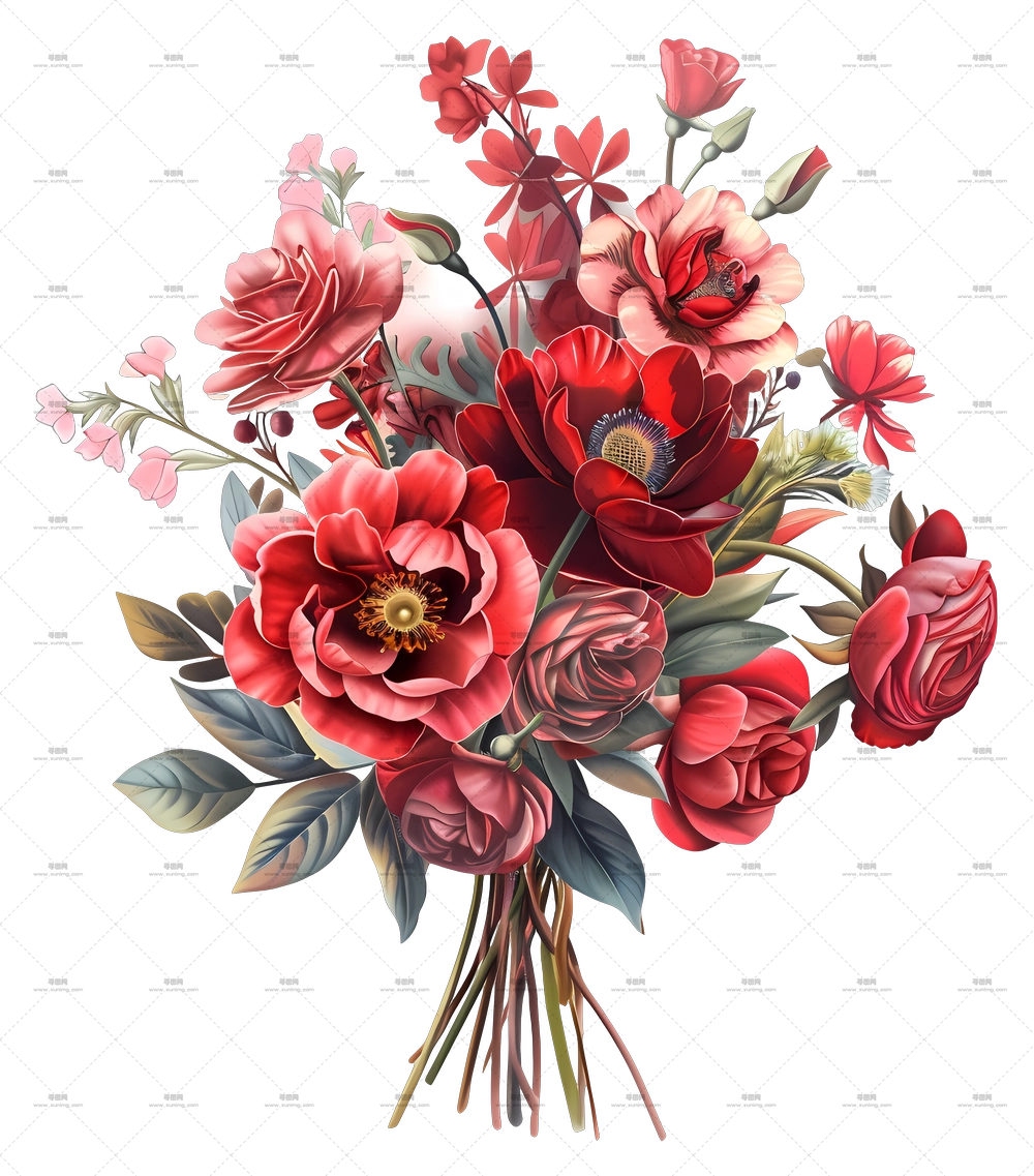 美丽红色花卉束插画PNG免抠图预览图