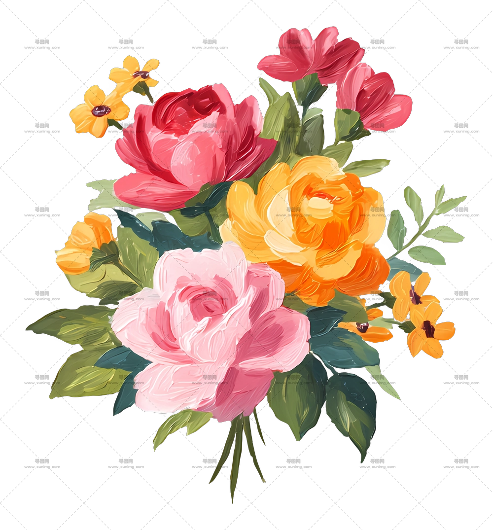 花卉花束 – 多彩花朵插画PNG免抠图预览图