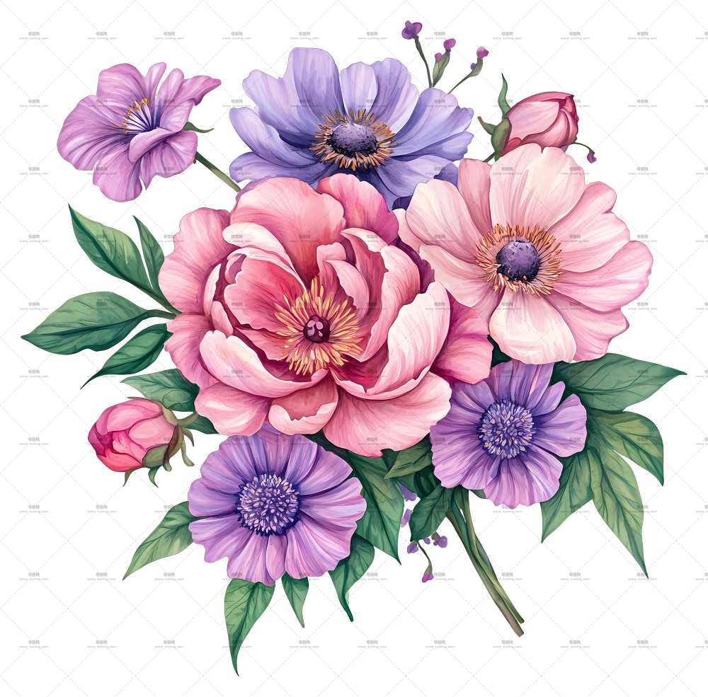 粉色花束 – 精美的粉紫色花束PNG免抠图预览图