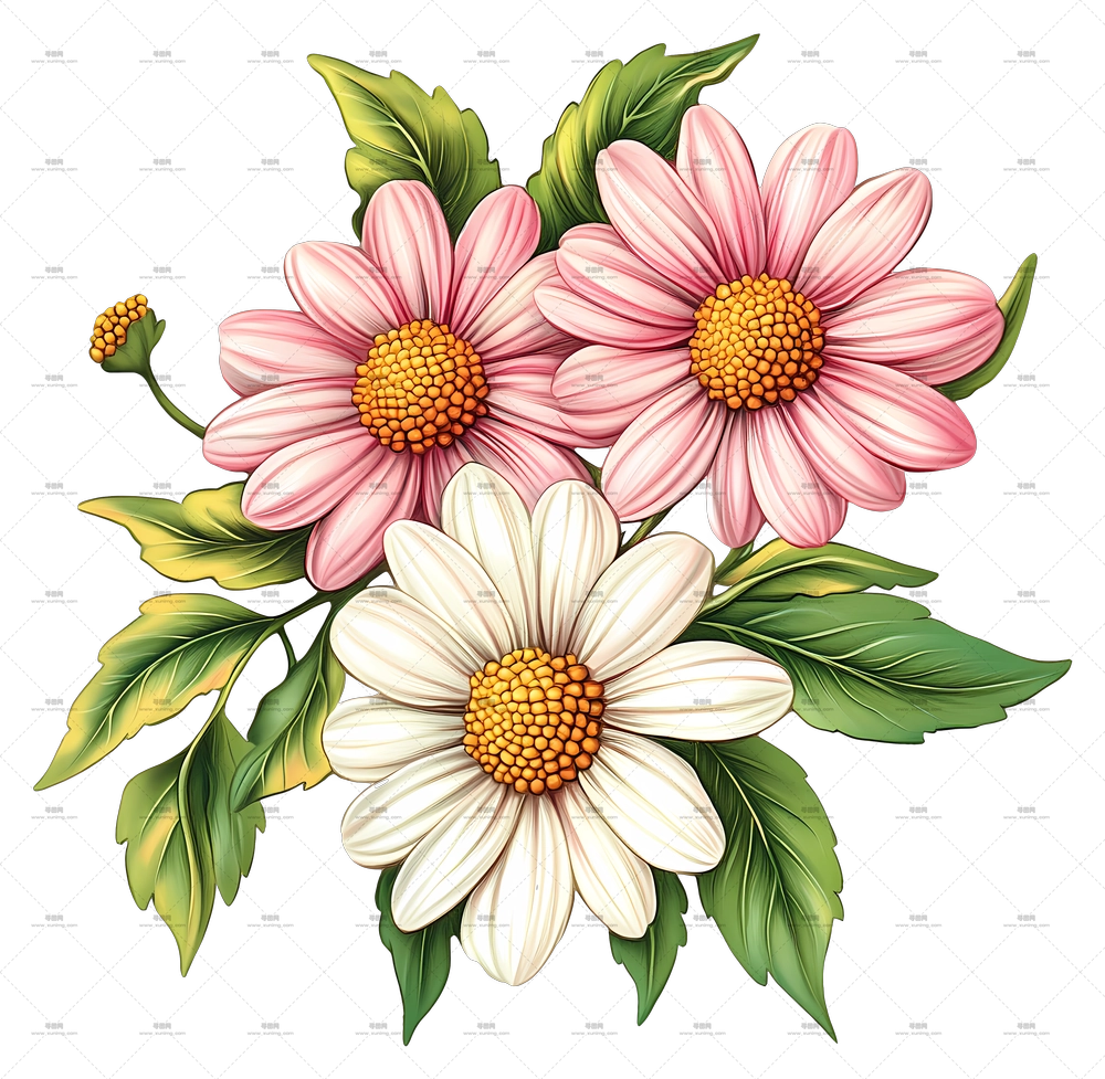 雏菊花束 – 雏菊花朵插画PNG免抠图预览图