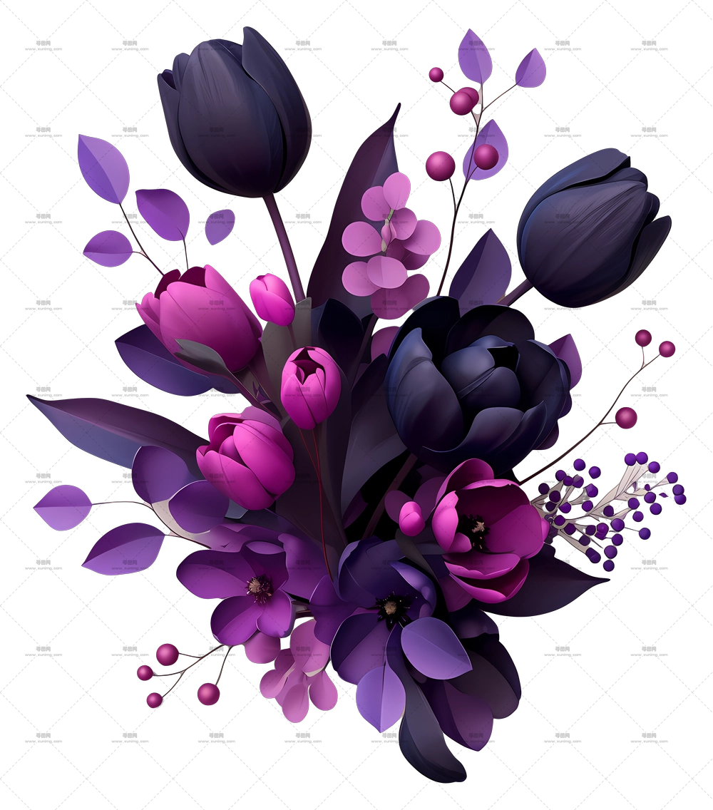 郁金香花束 – 紫色花卉花束插画PNG免抠图预览图