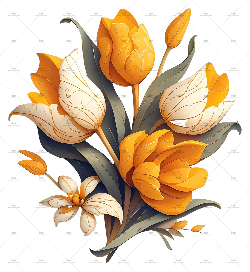 郁金香花束 – 黄色和白色花朵PNG免抠图预览图 郁金香花束 – 黄色和白色花朵PNG免抠图预览图