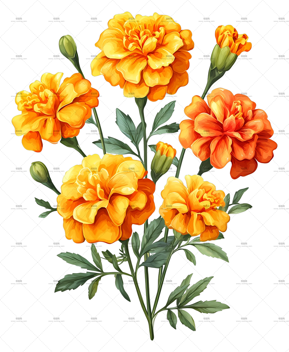 万寿菊束 – 橙黄色万寿菊花朵PNG免抠图预览图