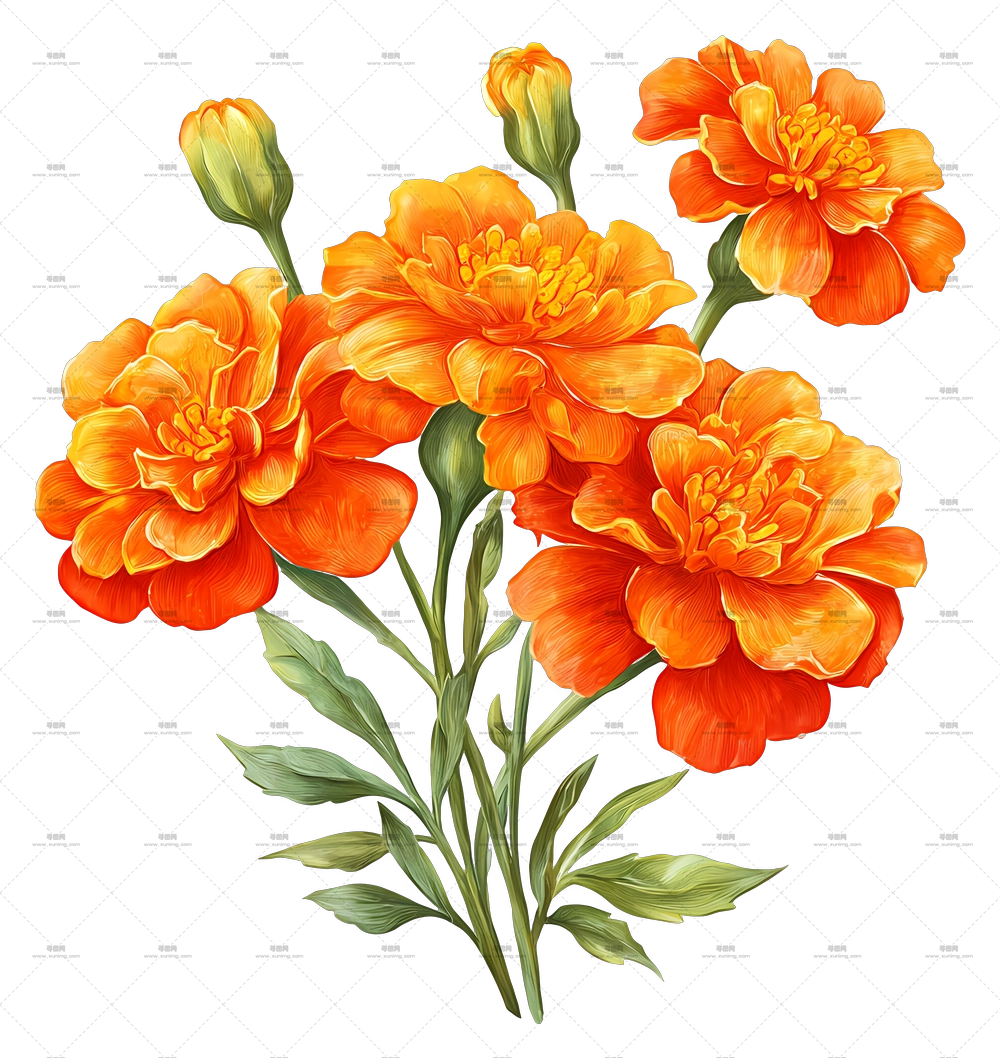 万寿菊束 – 橙黄色万寿菊花朵PNG免抠图预览图