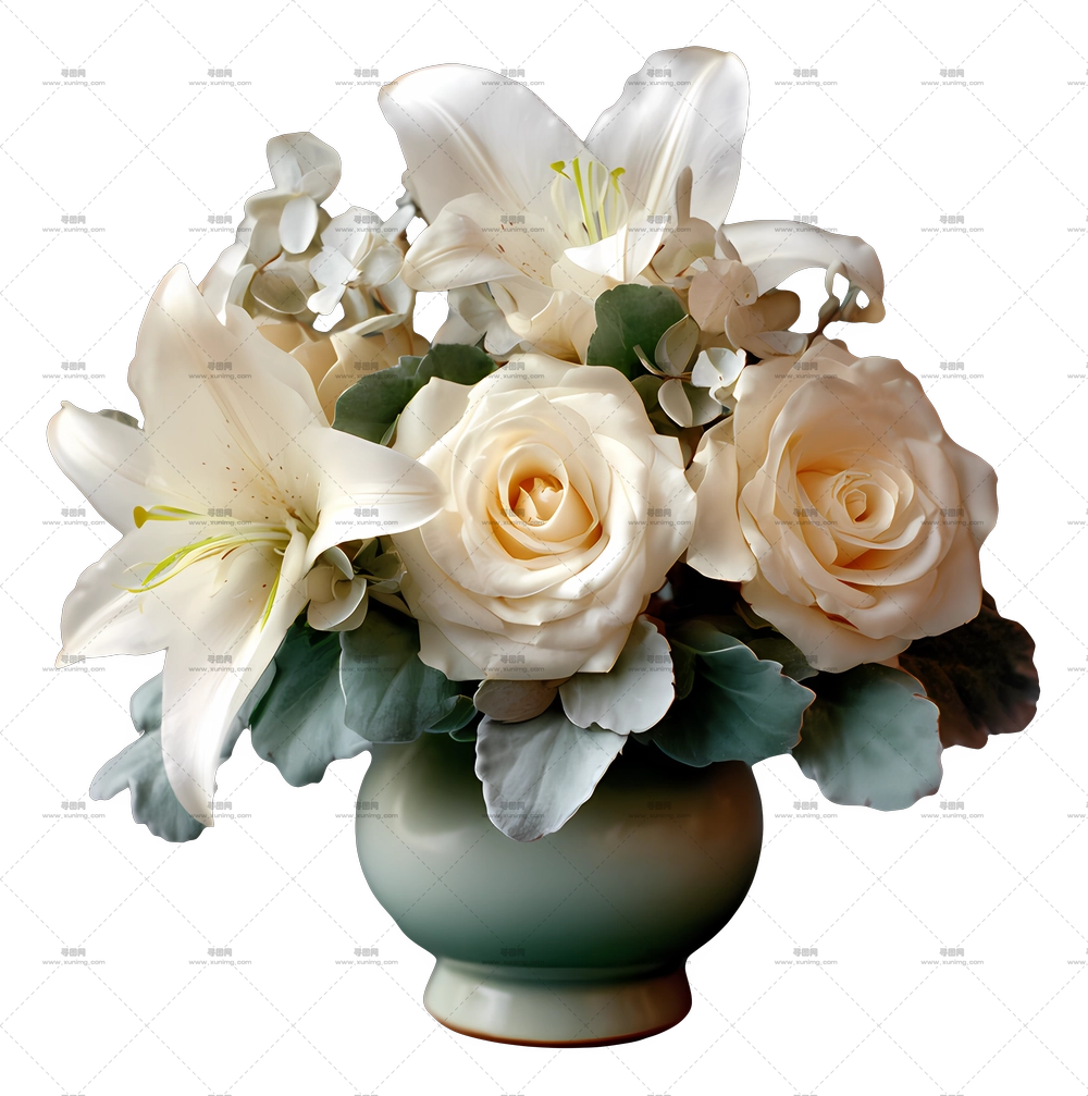 优雅花束 – 玻璃瓶中的优雅白花PNG免抠图预览图