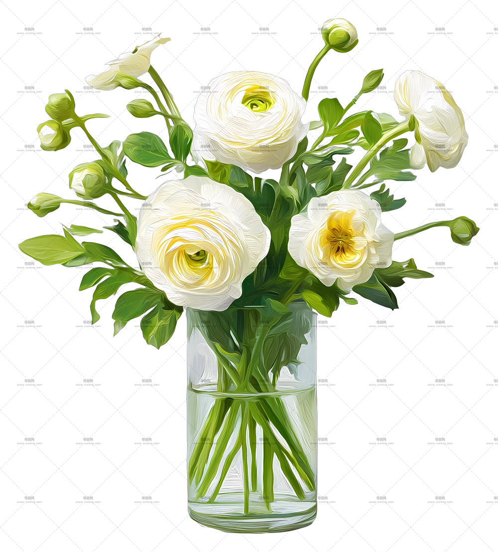 白色花束 – 玻璃花瓶中的白色花朵PNG免抠图预览图