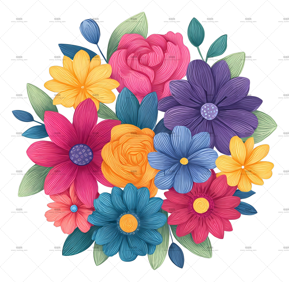 花束表情符号 – 带叶子的彩色花束PNG免抠图预览图 花束表情符号 – 带叶子的彩色花束PNG免抠图预览图