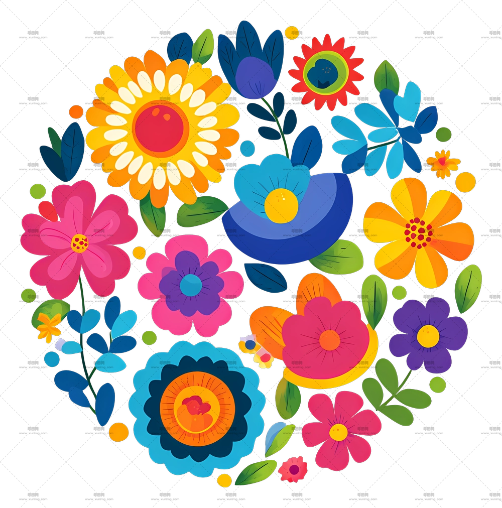 花束表情符号 – 多彩花卉圆圈PNG免抠图预览图 花束表情符号 – 多彩花卉圆圈PNG免抠图预览图