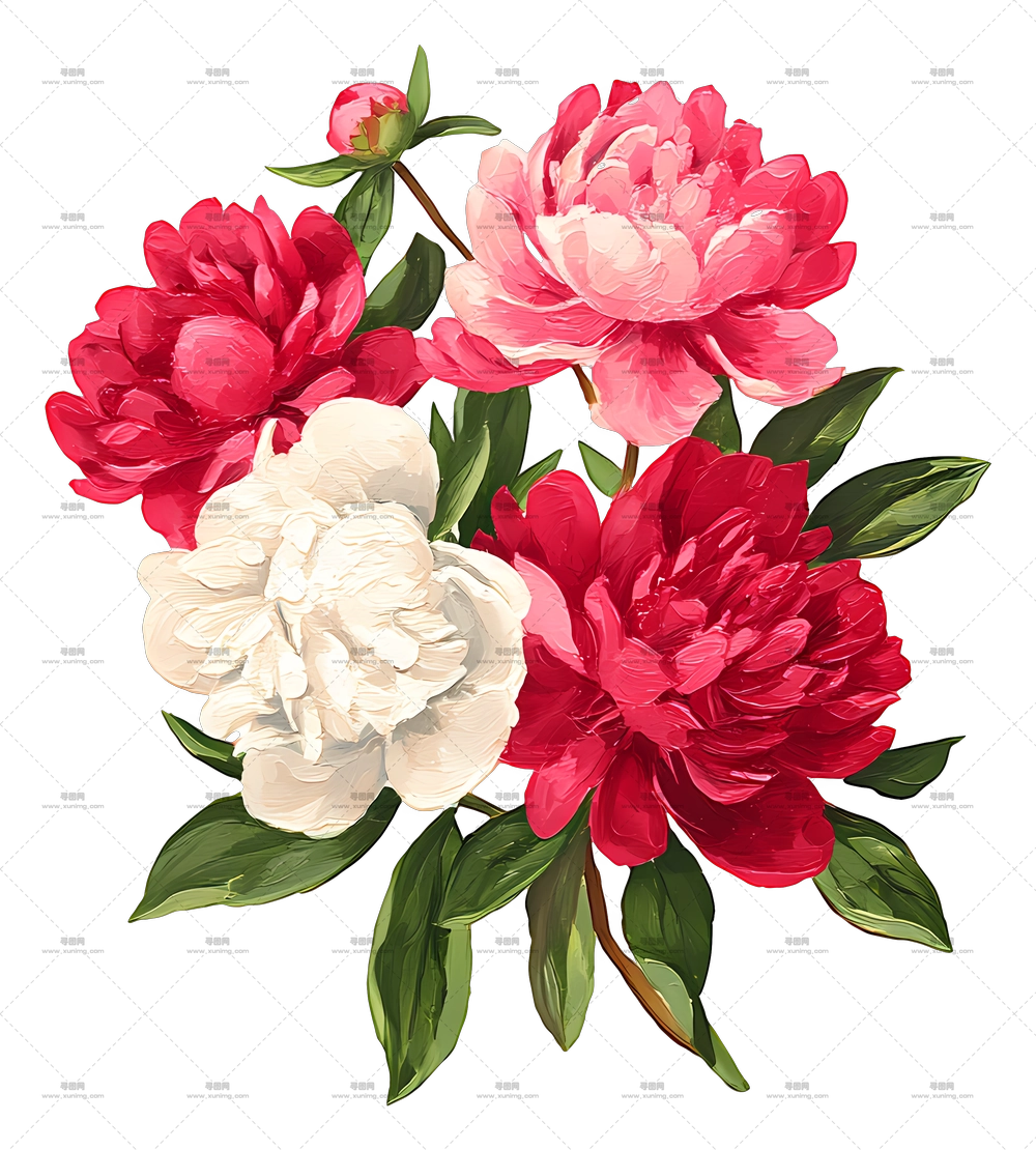 牡丹花束 – 红白牡丹花PNG免抠图预览图 牡丹花束 – 红白牡丹花PNG免抠图预览图