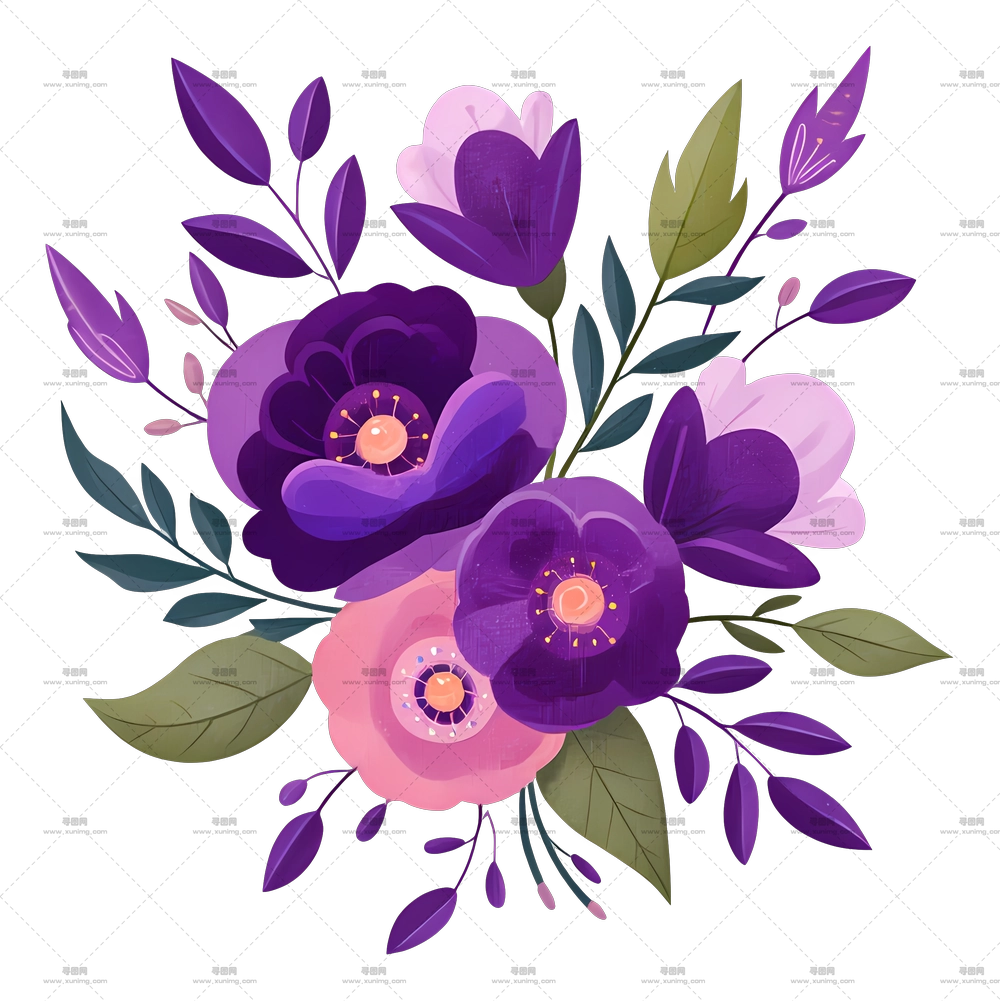 紫罗兰花束 – 带叶子的紫色花朵PNG免抠图预览图 紫罗兰花束 – 带叶子的紫色花朵PNG免抠图预览图