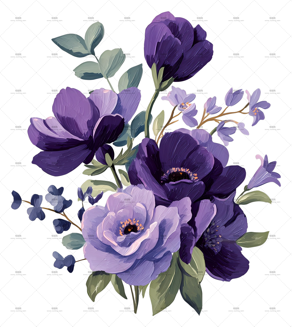 紫色花束 – 优雅的紫色花朵花束PNG免抠图预览图