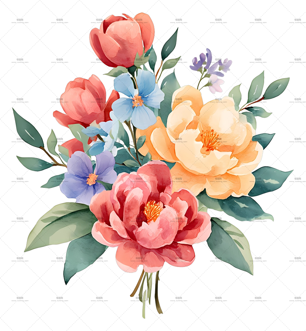 水彩花束 – 色彩缤纷的花束PNG免抠图预览图