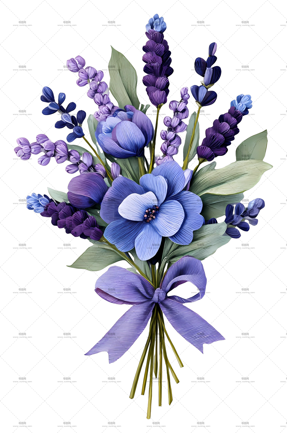 薰衣草花束 – 紫色花束配丝带PNG免抠图预览图