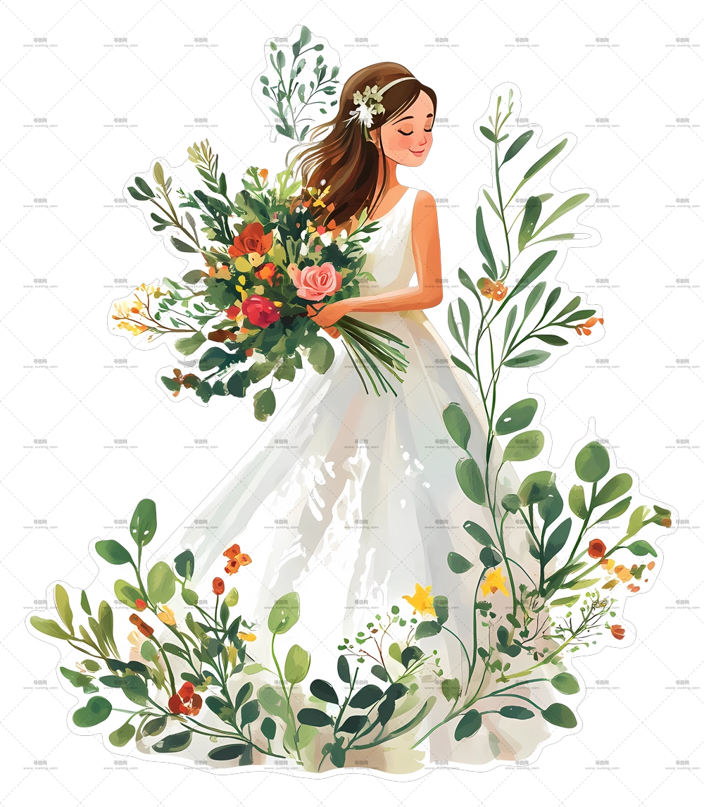 花束抛洒 – 持有花束的新娘PNG免抠图预览图