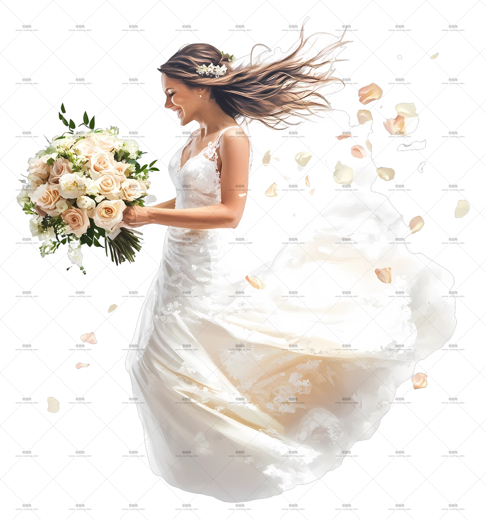 抛花仪式 – 欢喜新娘与花束PNG免抠图预览图