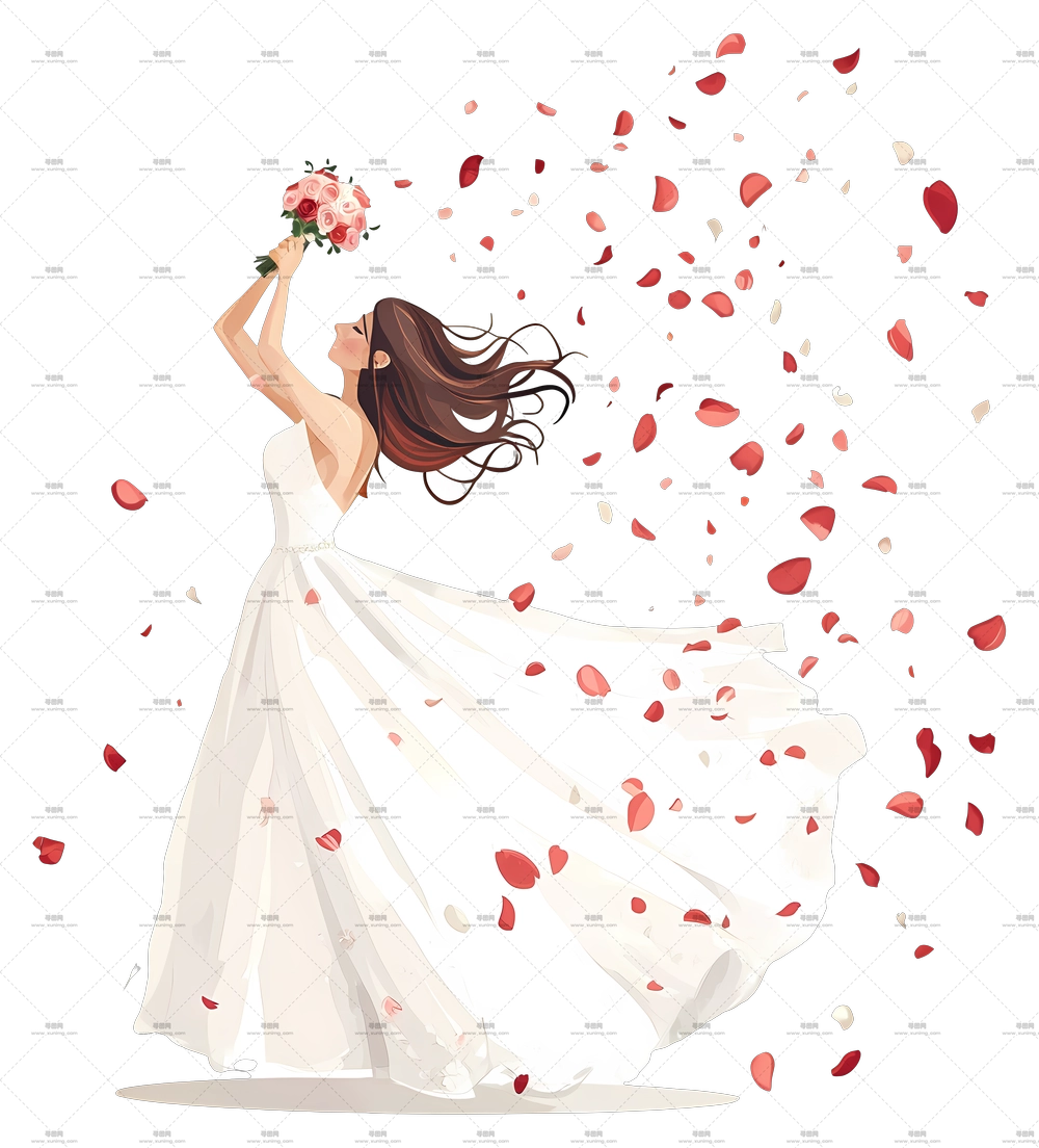 花束抛洒 – 欢喜新娘与花束PNG免抠图预览图