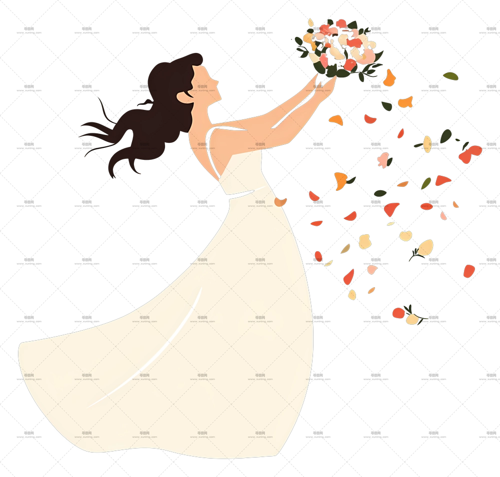 花束抛洒 – 新娘抛花束插画PNG免抠图预览图