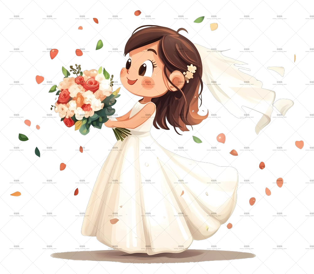 抛花仪式 – 欢喜新娘与花束PNG免抠图预览图