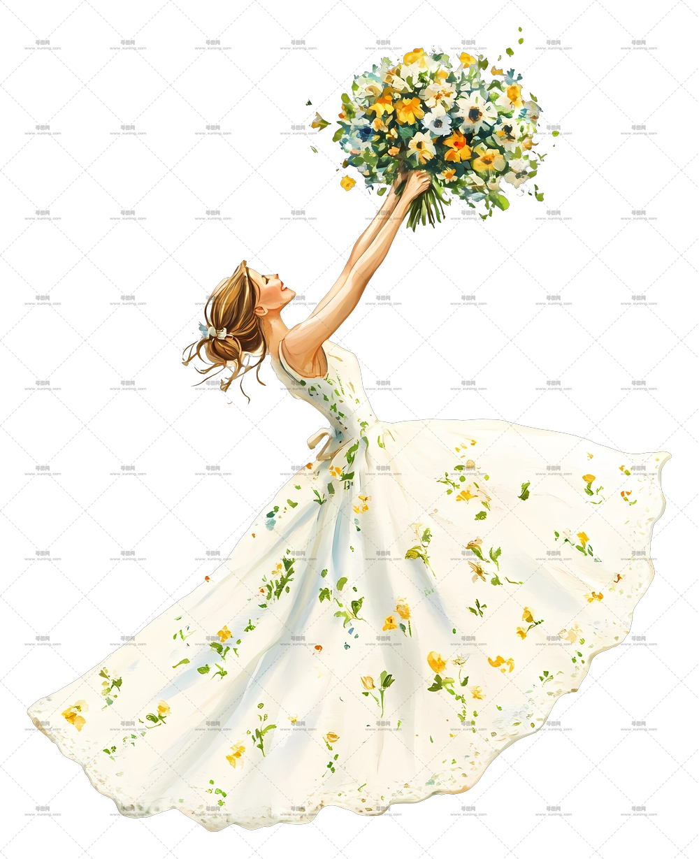 抛花仪式 – 花裙新娘与花束PNG免抠图预览图