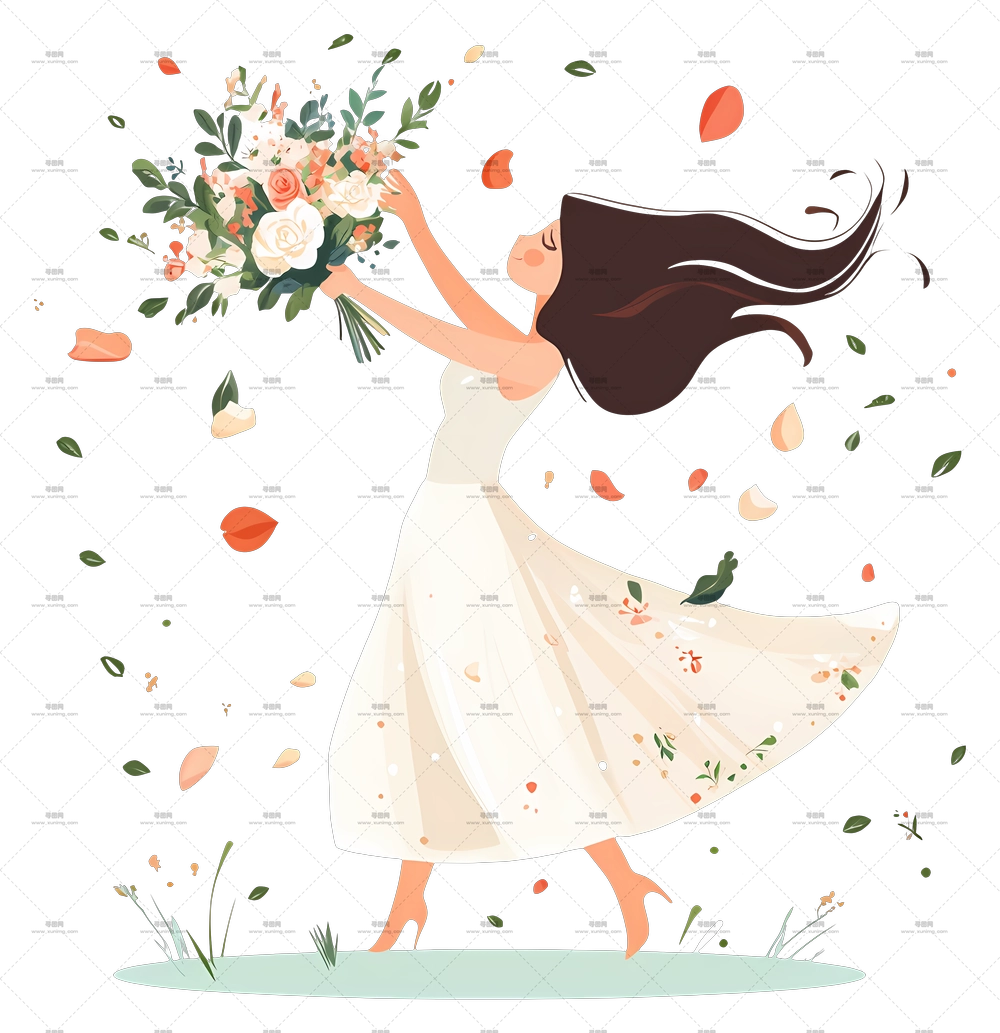 抛花束 – 持花束的欢乐女性PNG免抠图预览图 抛花束 – 持花束的欢乐女性PNG免抠图预览图