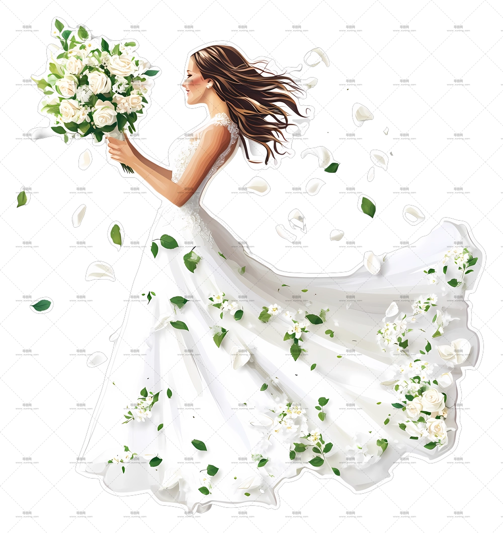 抛花仪式 – 优雅新娘手持花束PNG免抠图预览图