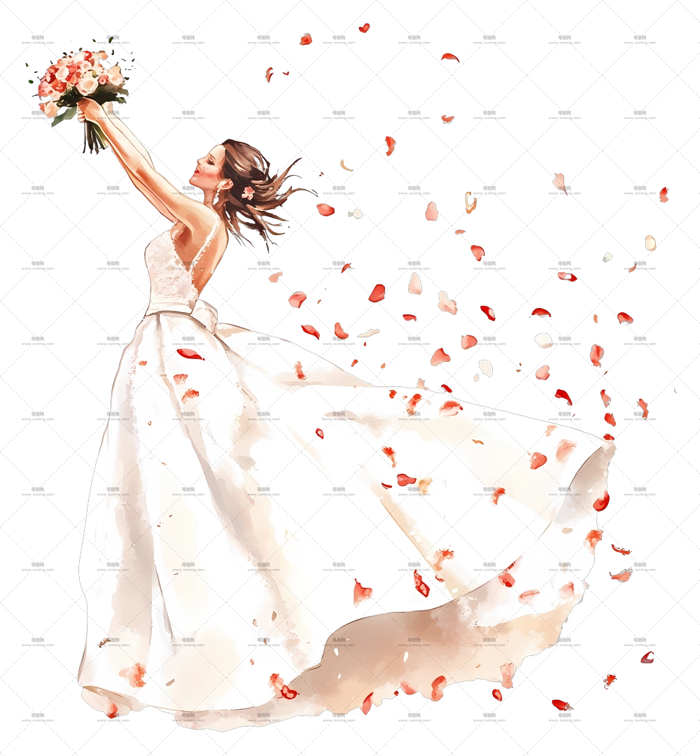 抛花束 – 新娘与花束插画PNG免抠图预览图