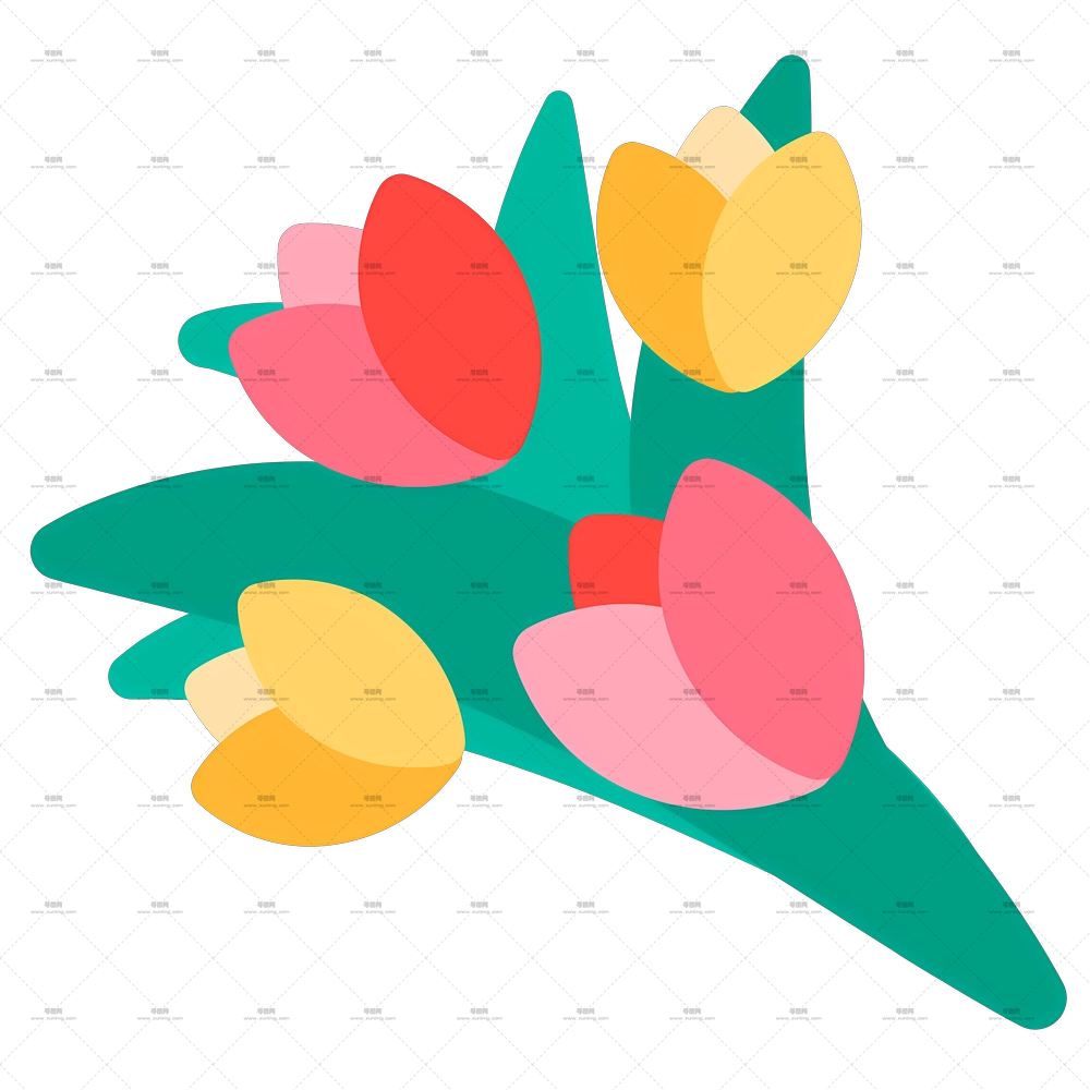 花束表情符号 – 鲜艳多彩的郁金香PNG免抠图预览图