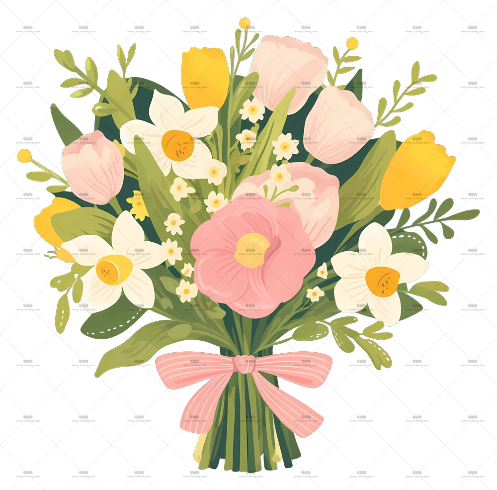 婚礼捧花 – 带丝带的彩色花束PNG免抠图预览图