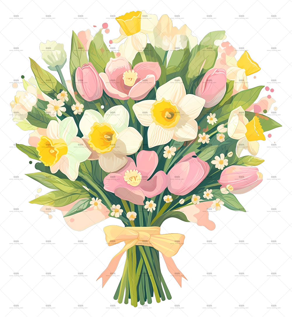 婚礼捧花 – 带丝带的彩色花束PNG免抠图预览图