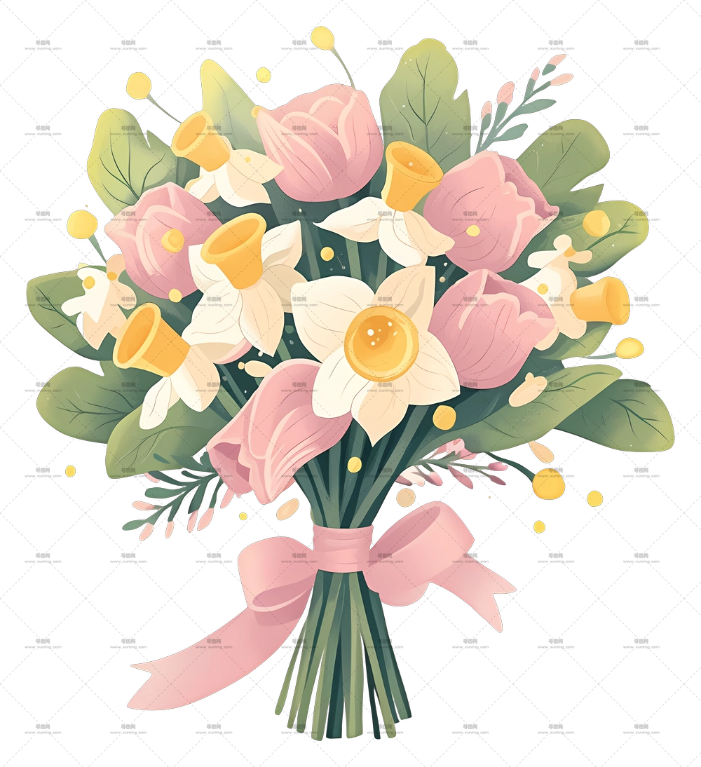 婚礼捧花 – 粉色和黄色花朵的捧花PNG免抠图预览图