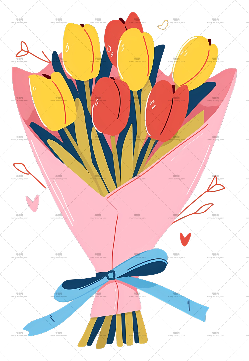 郁金香花束 – 粉色包装的美丽郁金香花束PNG免抠图预览图