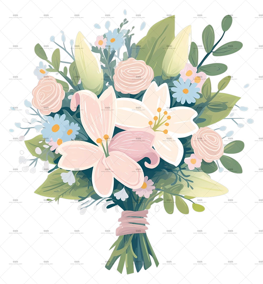 婚礼捧花 – 粉色百合美丽花束PNG免抠图预览图