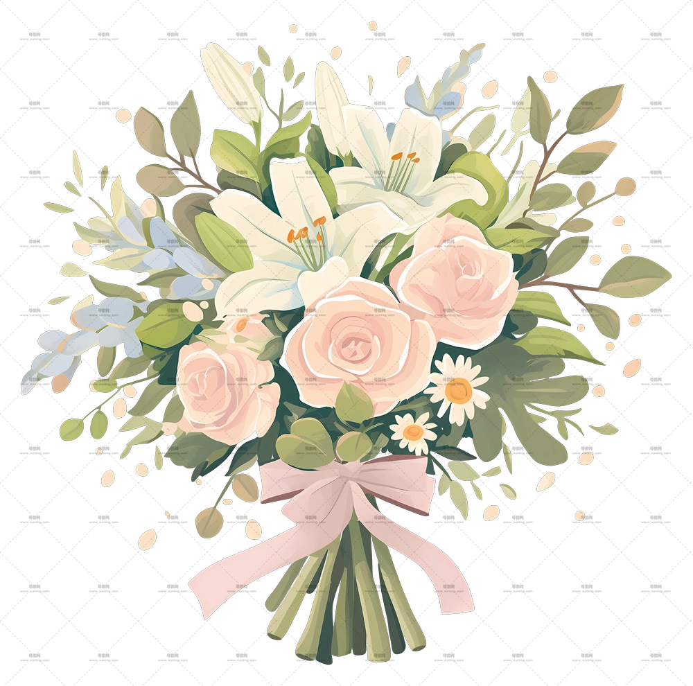 婚礼捧花 – 柔和丝带美丽花束PNG免抠图预览图