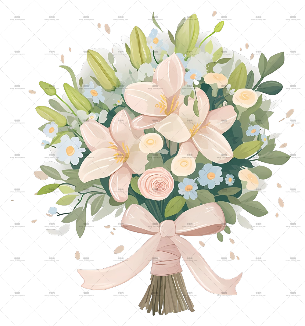 婚礼捧花 – 浪漫花束插画PNG免抠图预览图