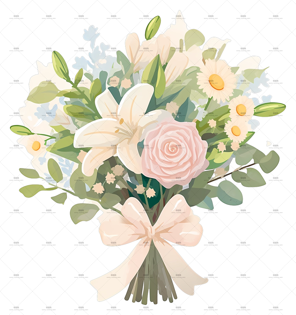 婚礼捧花 – 带丝带的高雅花束PNG免抠图预览图