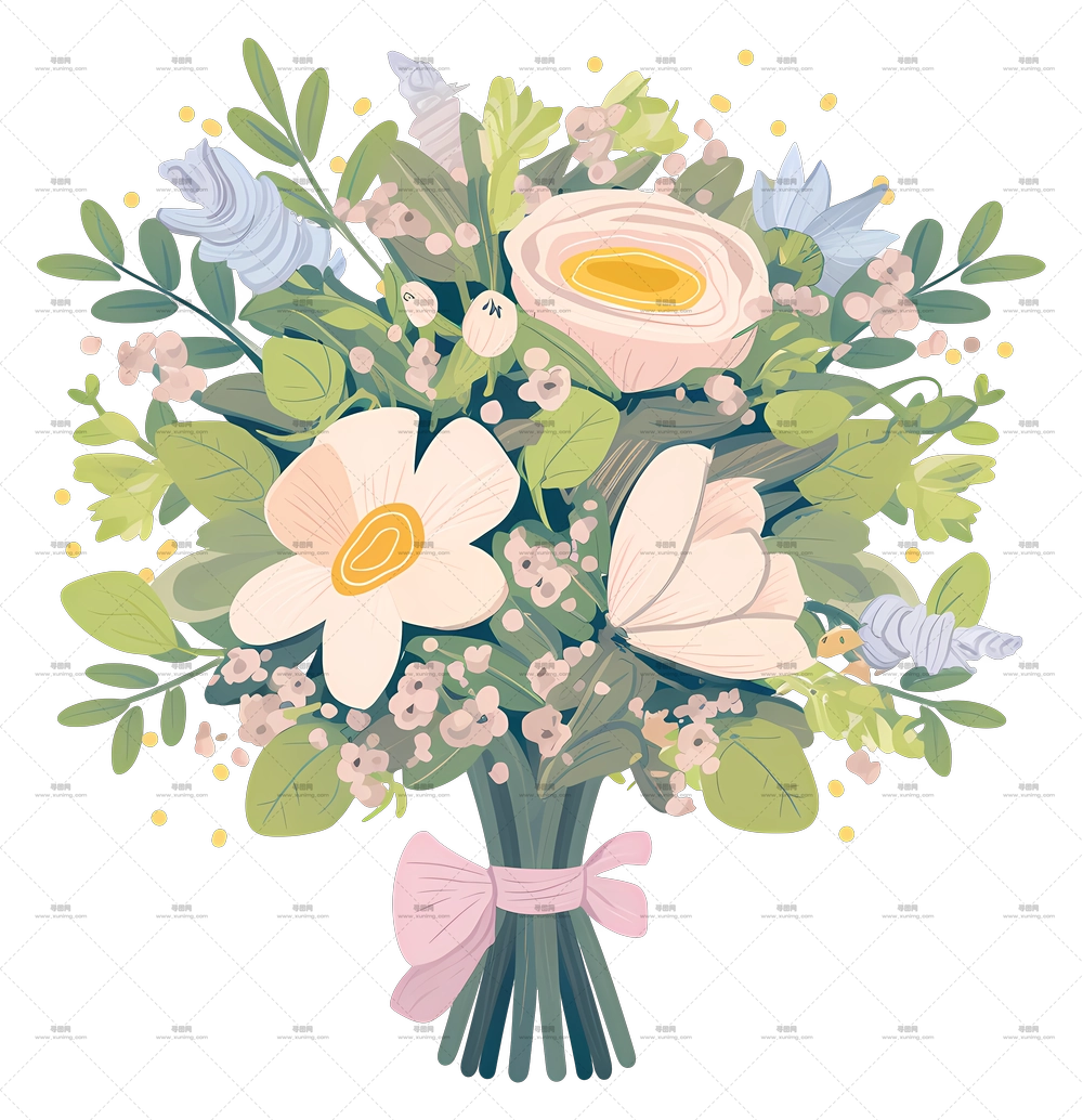 婚礼捧花 – 柔和色彩的花束，精致排列PNG免抠图预览图