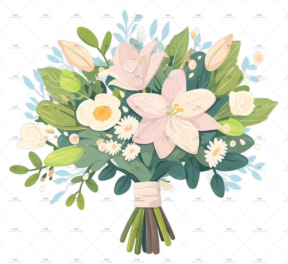 婚礼捧花 – 精致花卉花束插画PNG免抠图预览图
