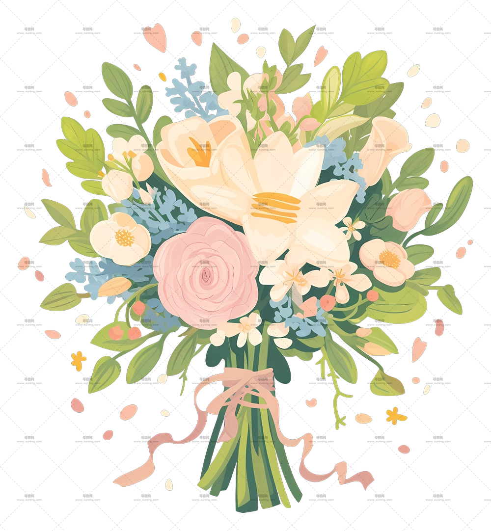 婚礼捧花 – 淡雅柔和花束插画PNG免抠图预览图