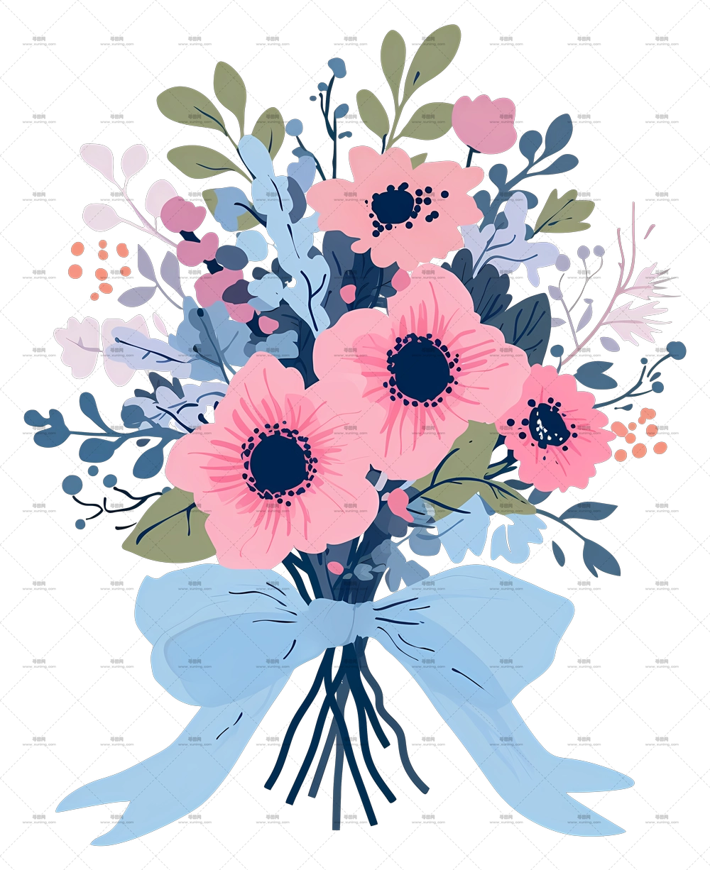 婚礼捧花 – 精美蓝色丝带花束PNG免抠图预览图