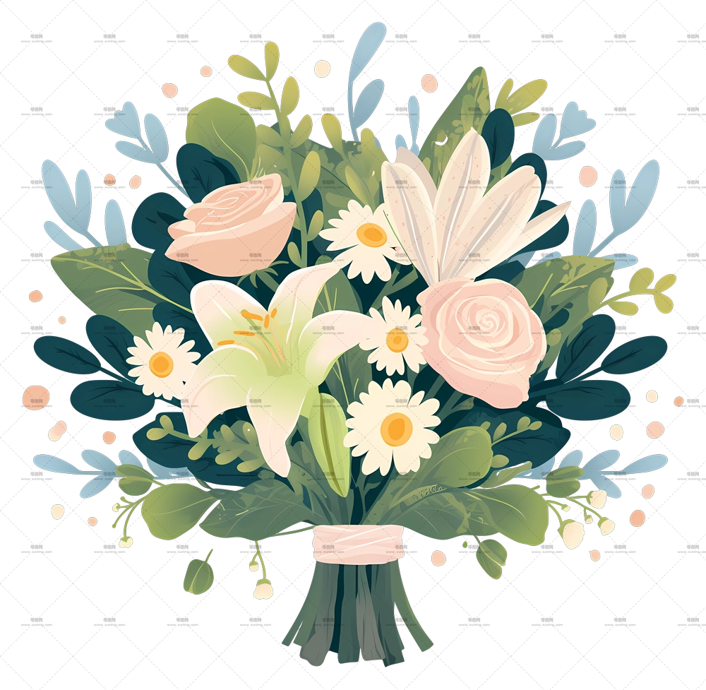 婚礼捧花 – 精美绿叶花束PNG免抠图预览图